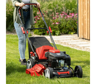 Benzines fűnyíró MS225-53 Scheppach - 6 LE | 53 cm vágási szélesség | Önjáró | 65 literes fűgyűjtő