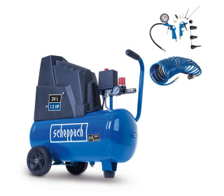 Kompresszor -Scheppach HC30o-8 bar | 24 l | olajmentes | 200 l/perc | 5 m tömlővel és tartozékkészlettel