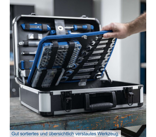 Scheppach TB225 szerszámkoffer - 235 darabos szerszámkészlet | Alumínium koffer | villáskulcsokkal, kalapáccsal, fogóval, csavarhúzókkal és egyebekkel | Műhely