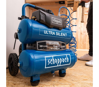 Scheppach HC20Si-Twin kompresszor ultra csendes 10bar, 20 literes, olajmentes -
