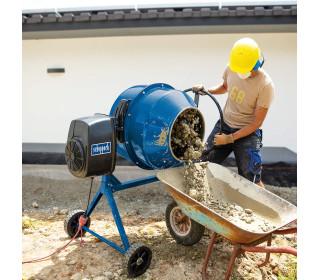 Betonkeverő 800 W, 180 l-es kapacitás, 29,5 perc-1 fordulatszám, tartós és robusztus öntöttvas fogaskerekek Mix 180